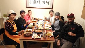 Enjoying Chinese food in a local restaurant