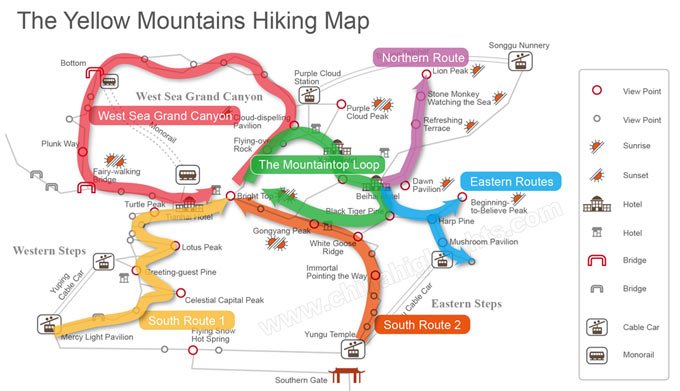 hiking map of the yellow mountains