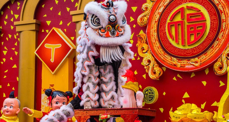 watching lion dance during chinese new year
