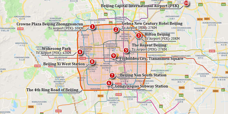 Hotel Pick-up and Drop-off Area Map of Beijing City