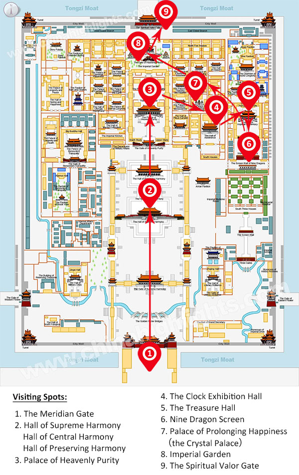 Visitng Spots Map of the Forbidden City