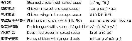 Chinese Food Menu,Main Courses